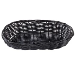 TableCraft 2417 Black 9" X 3.5" Oblong Woven Plastic Basket - Dozen