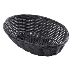 TableCraft 2474 Black 9" X 6" Oval Woven Plastic Basket - Dozen