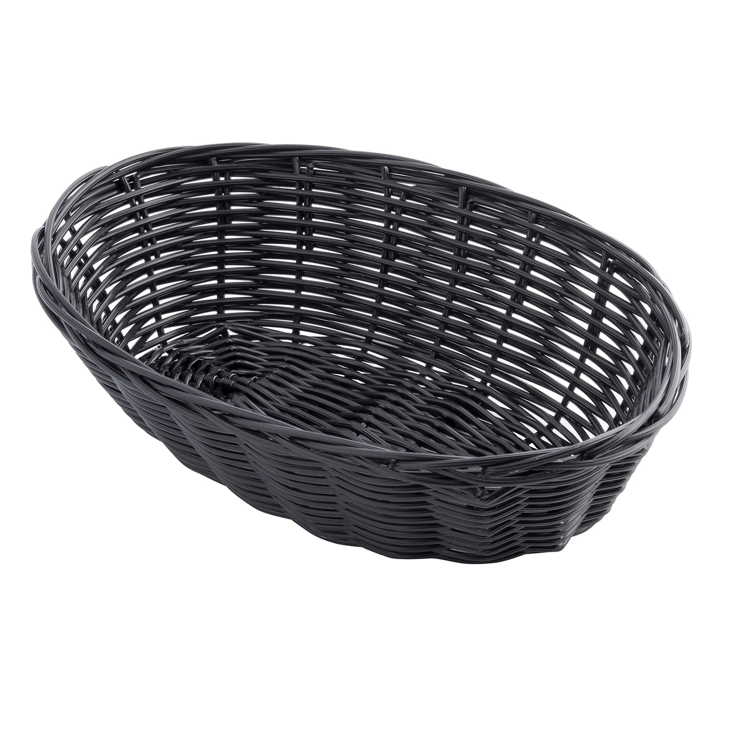 TableCraft 2474 Black 9" X 6" Oval Woven Plastic Basket - Dozen 1 TableCraft 2474 Black 9" X 6" Oval Woven Plastic Basket - Dozen