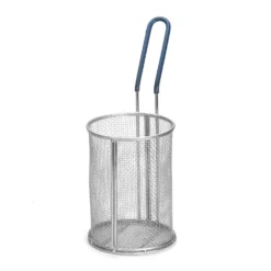 TableCraft 985 S/S Small Round Pasta Basket With Blue PVC Handle
