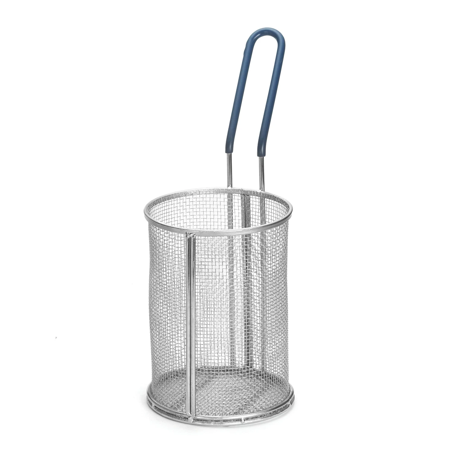 TableCraft 985 S/S Small Round Pasta Basket With Blue PVC Handle 1 TableCraft 985 S/S Small Round Pasta Basket With Blue PVC Handle