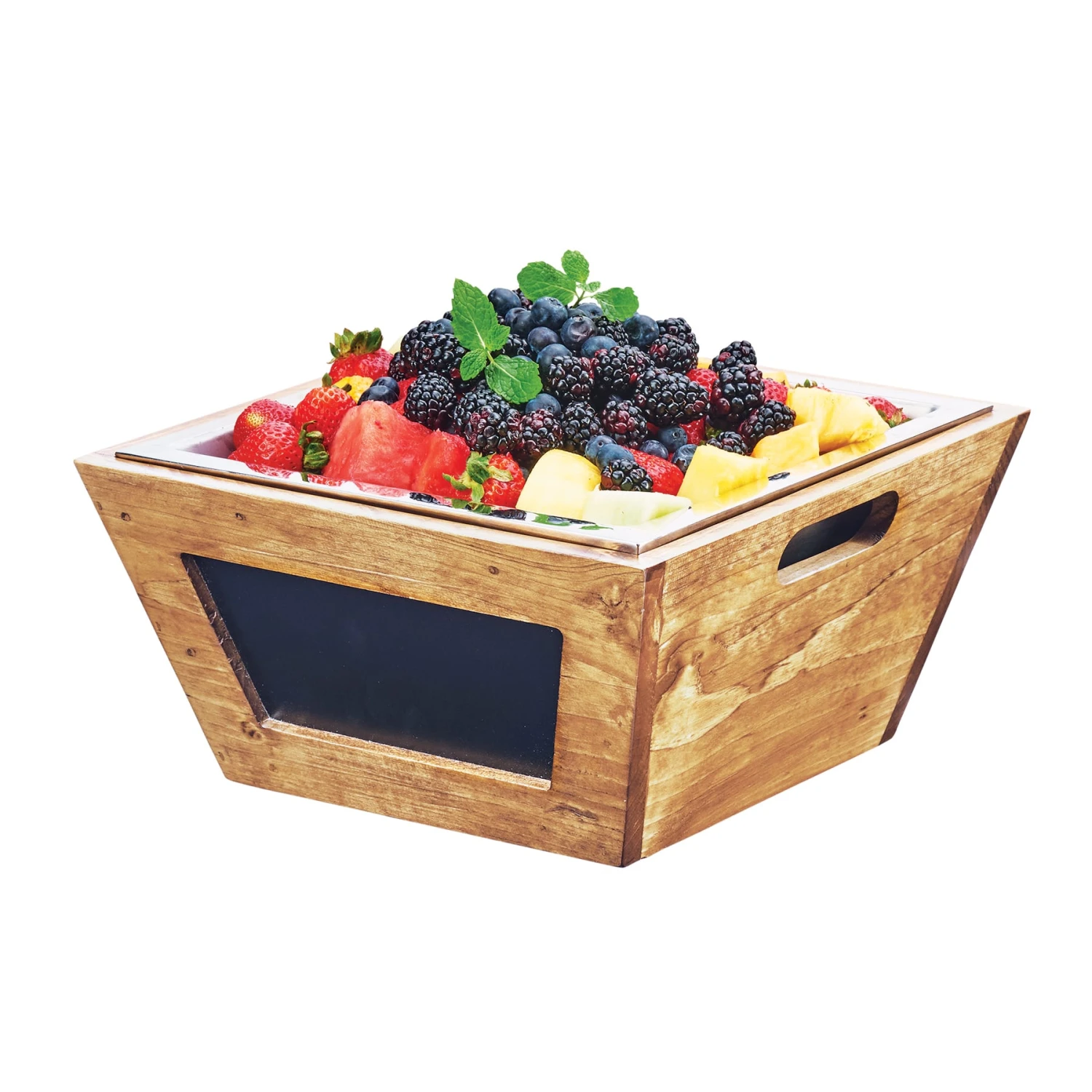 Cal-Mil 3593-12-99 Madera 12 X 12" Bowl With Chalkboard Sign 1 Cal-Mil 3593-12-99 Madera 12 X 12" Bowl With Chalkboard Sign