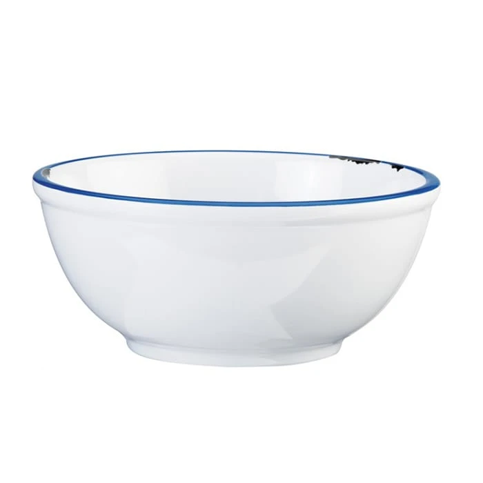 Cal-Mil 3343-10-15 Enamelware 10.75" Blue Rim Bowl - 3 / CS 1 Cal-Mil 3343-10-15 Enamelware 10.75" Blue Rim Bowl - 3 / CS