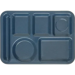 Carlisle 4398035 Cafe Blue Left-Hand 14 X 10 In 6-Comp. Tray - 12 / CS