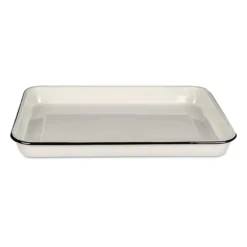 TableCraft 80012 EnamelWare White 16 X 11.5" Serving Tray W/ Black Rim