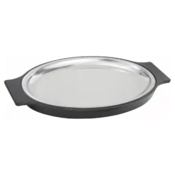 Winco SIZ-11ST 2-Pc. Stainless Steel 11" Oval Sizzle Platter Set